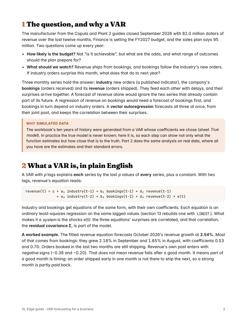 Page 2 of the VAR 1 Business Forecasting guide