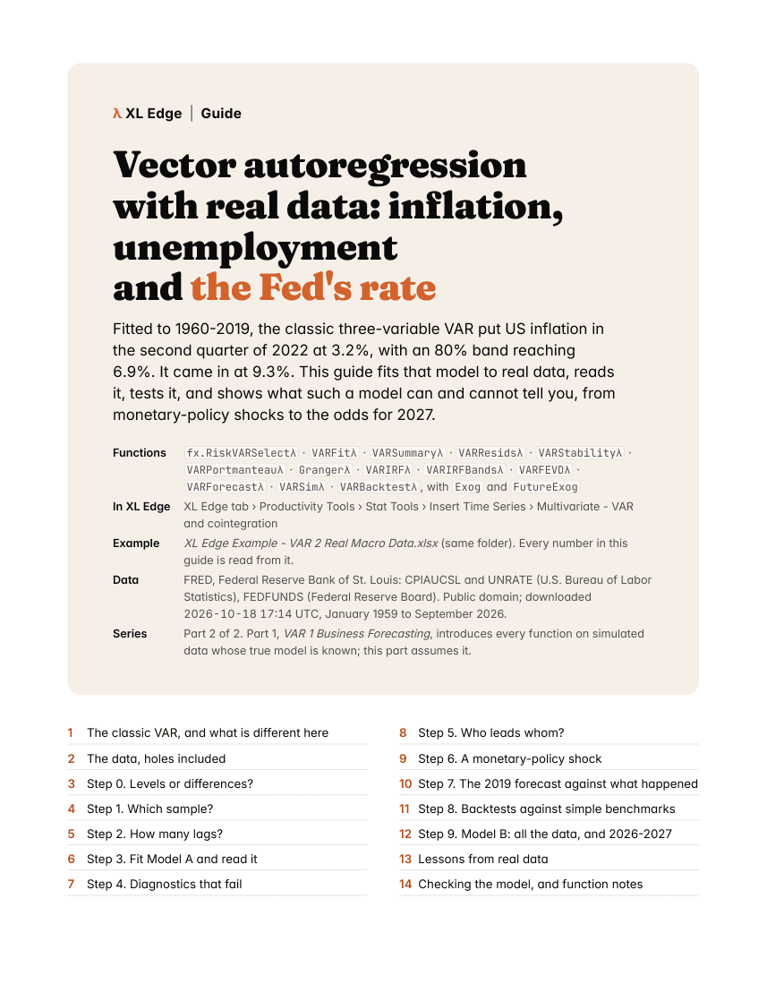Page 1 of the VAR 2 Real Macro Data guide